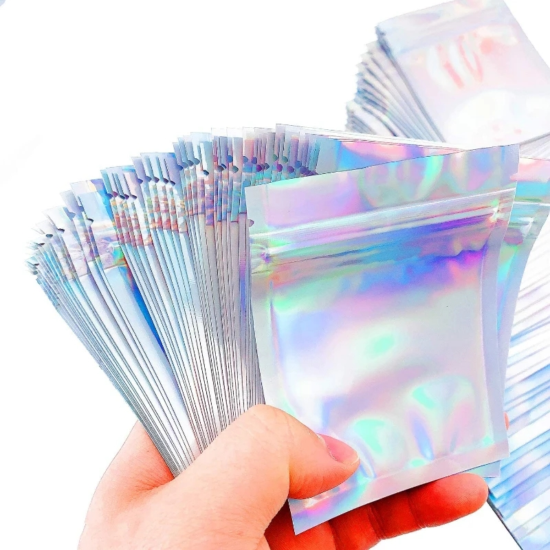 10 Stuks Zelfsluitende Laser Kleine Plastic Zakken Voor Sieraden Zakje Met Doorzichtige Etalage Sieraden Verpakking Cadeau Opbergtas