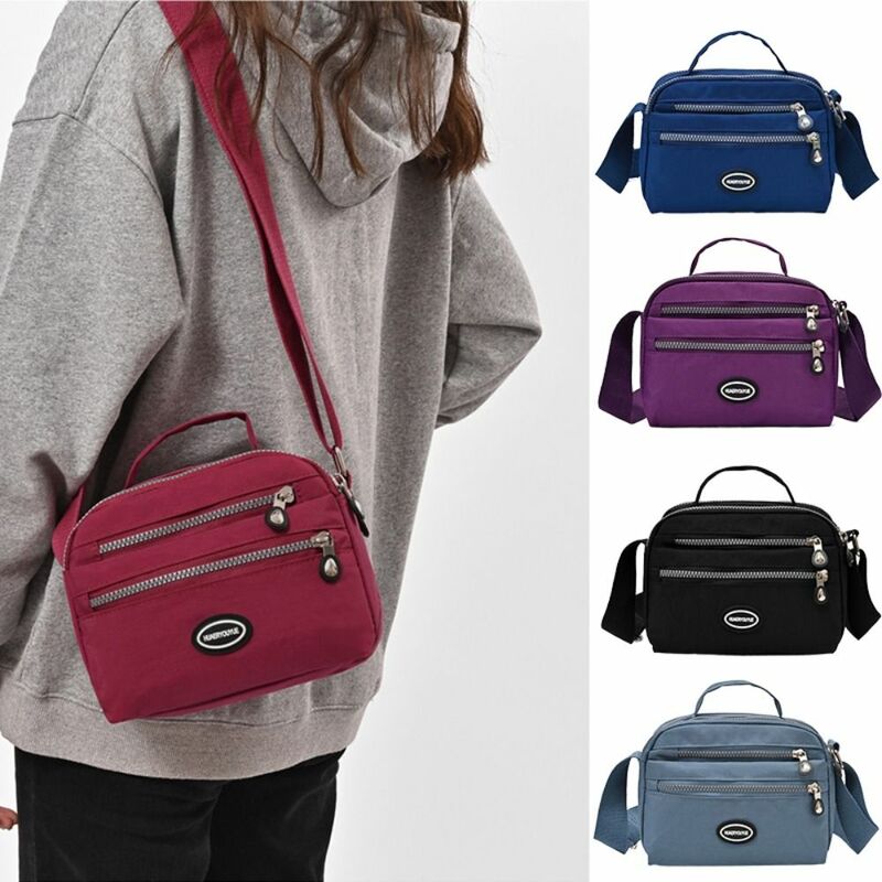 Nylon Waterproof Crossbody Bag Fashion Large Capacity Multi Pocket Travel Mobile Bag Zipper Solid Color Shoulder Bag