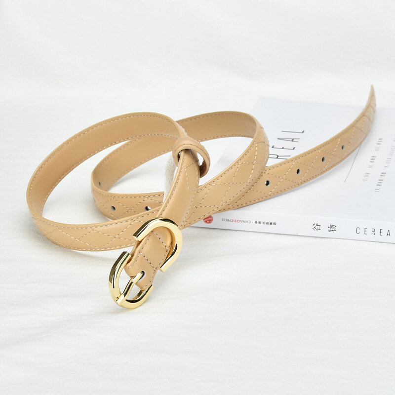 Cinturón de cuero genuino para mujer, correa de tela estrecha con rejilla de diamante, alta calidad, personalizado, versátil, ideal para viaje de negocios, 2,0 cm
