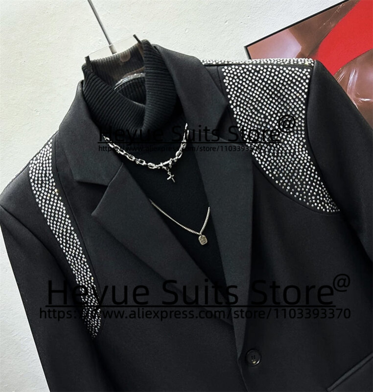 Роскошные мужские костюмы с черными бриллиантами, облегающие деловые смокинги для жениха с отложным воротником, комплект из 2 предметов, элегантные мужские блейзеры, мужской костюм