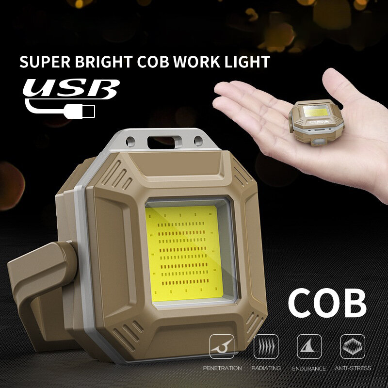 Super Bright EDC COB Work Light Portable Mini Magnet Folding Stand Keychain Light USB-C Rechargeable Small Camping Flashlight