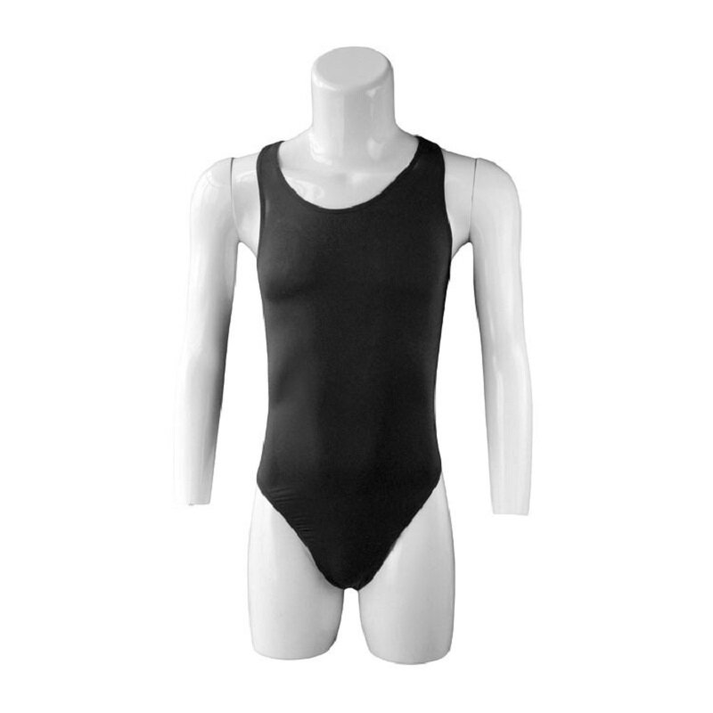 Pakaian dalam pria seksi, Jumpsuit Bodysuit pria tanpa lengan tembus pandang sutra es ZJH040