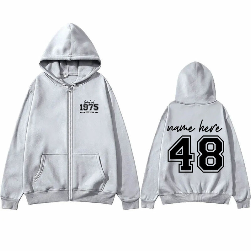 Personalized Name 1975 Limited Edition 48th Birthday Party Group Zipper Hoodie Men's Casual Oversized Zip Up Jacket Sweatshirt