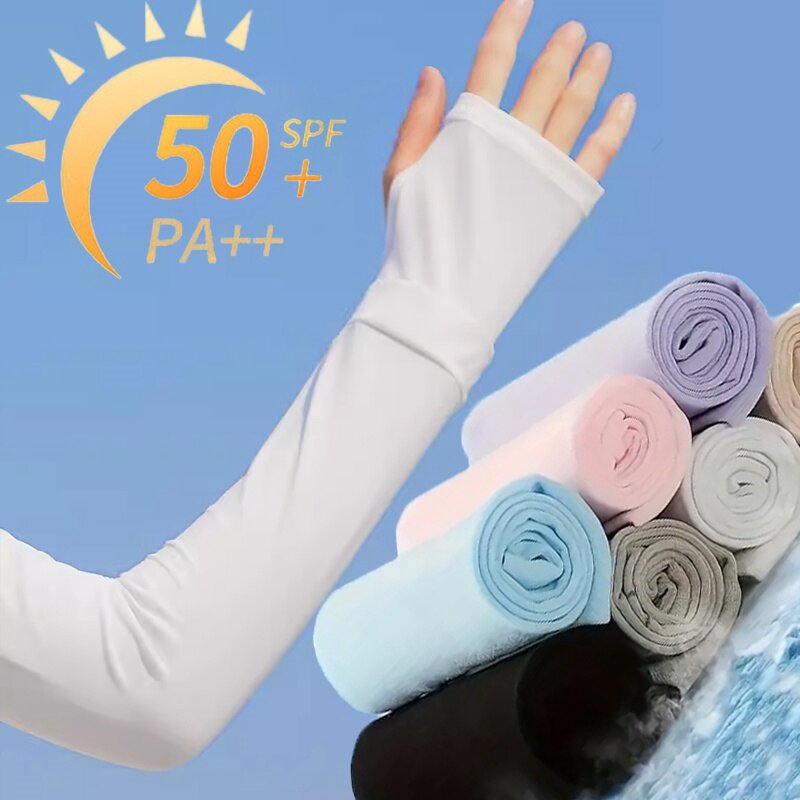 Summer Ice Sleeve Sun Protection Sleeves Driving Gloves Long Fingerless Cool Arm Warmer Solid Color Outdoor Beach Arm Protection