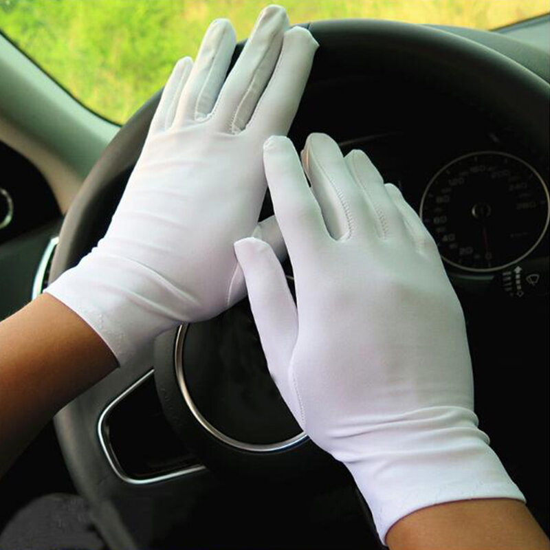 1 Pair Spandex Gloves High Elasticity Men Black White Etiquette Gloves Thin Stretch Spandex Sun Protection Short Gloves Mittens
