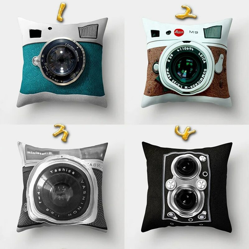 Poliéster criativo casa travesseiro caso câmera astronauta padrão travesseiro capas de carro escritório sofá assento almofada lombar cintura fronha