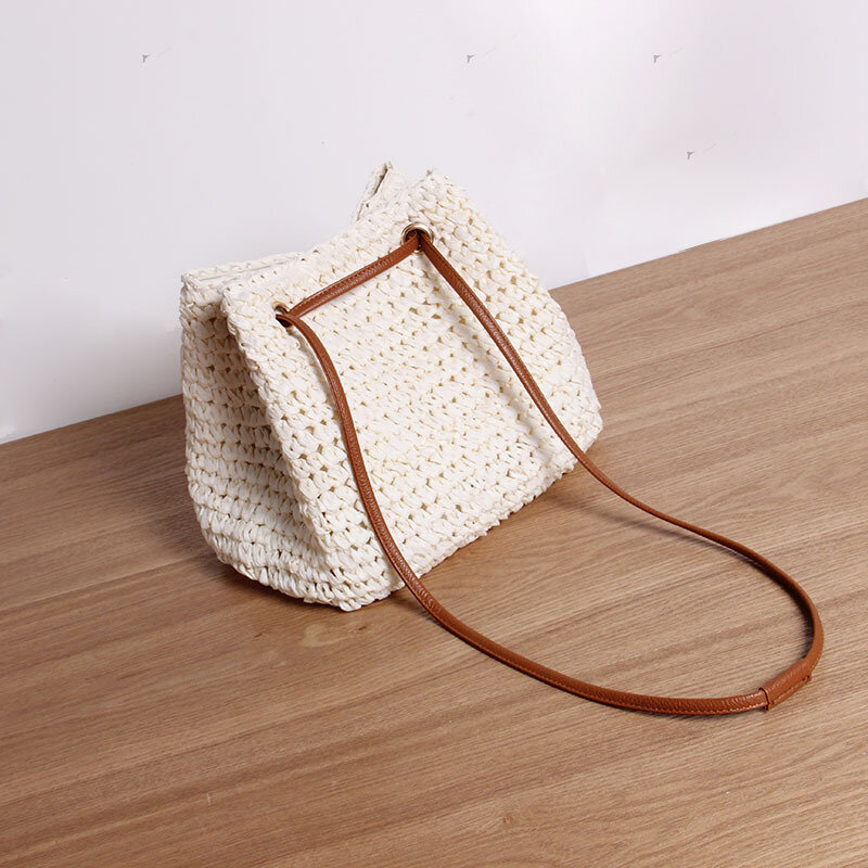 Słomiane torebka wiadro designerskie ręcznie tkane damskie torebki w stylu Casual, letnia plażowe torby na ramię Bali Patchwork duża torba 2023