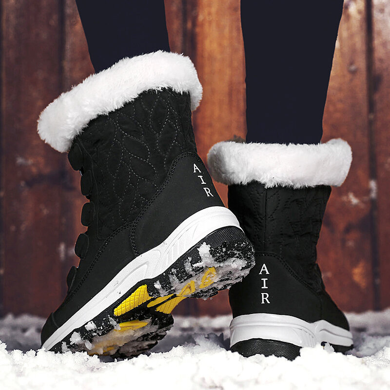Tênis antiderrapante para mulheres, sapatos de caminhada quentes, mais veludo, confortável, respirável, botas de neve, ao ar livre, casual, inverno