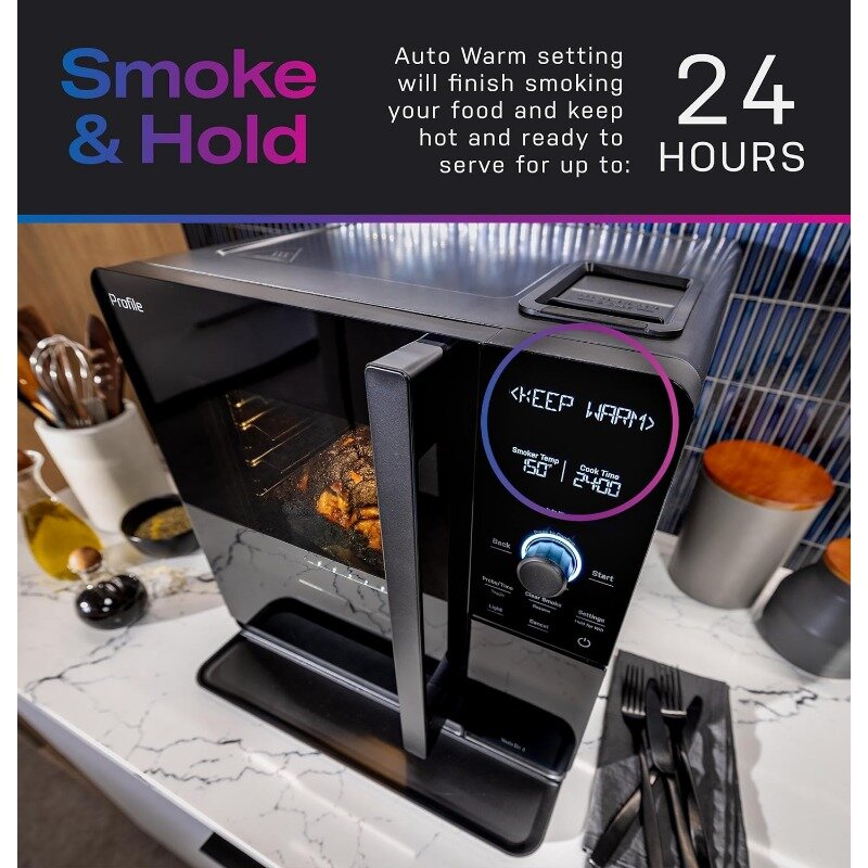 GE Profile Smart Indoor Smoker with Active Smoke Filtration, 5 Smoke Settings, WiFi Connected, Electric, Black