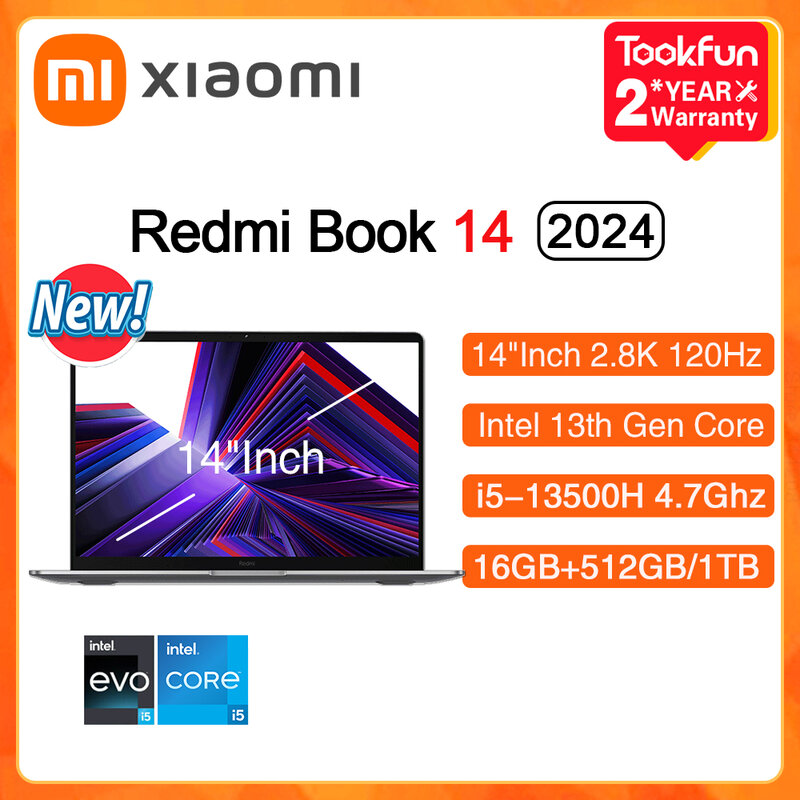 XIAOMI Redmi Book 14 2024 Laptop Intel i5 13500H RAM 16GB SSD 512GB 14"Inch 2.8K 120Hz Windows 11 Notebook Ultrabook Computer PC