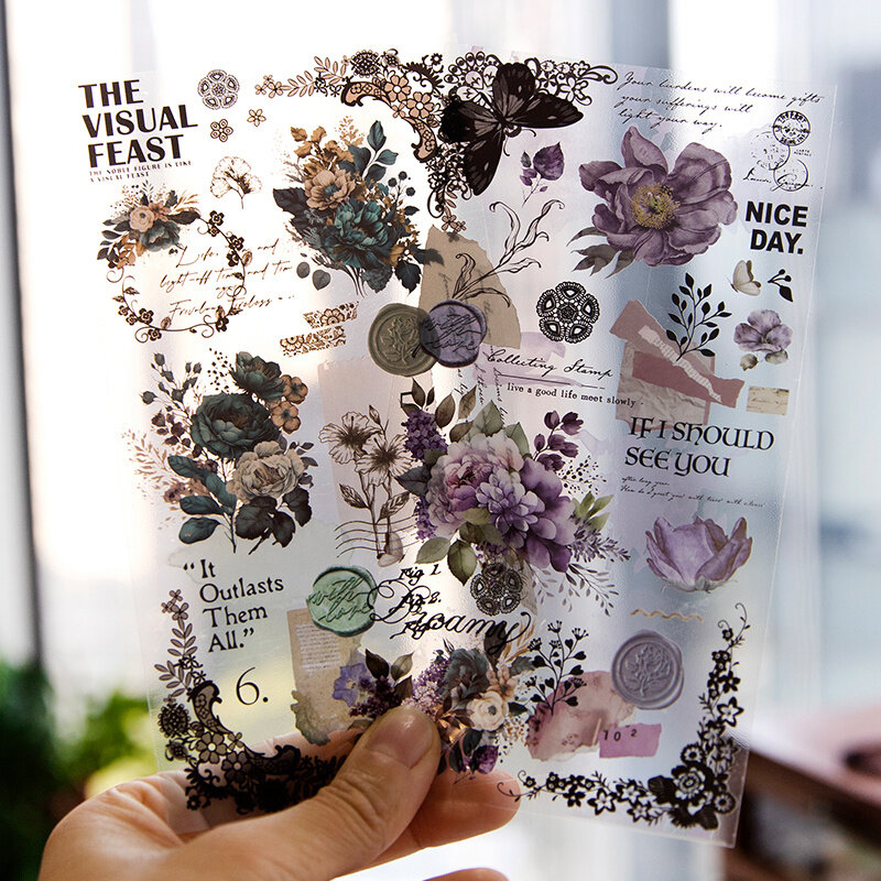 3 Stück Aufkleber Haustier Spitze Fest Material Vintage Blumen Handbuch Hintergrund DIY dekorative Aufkleber Paket Sammelalbum 217*102mm