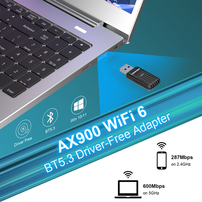 COMFAST-Adaptateur WiFi 6 AX900, 2.4G, 5GHz, 900Mbps, BT5.3, lecteur gratuit, WiFi, Bluetooth, dongle USB pour Win 10, 11, WPA3, WiFi 6