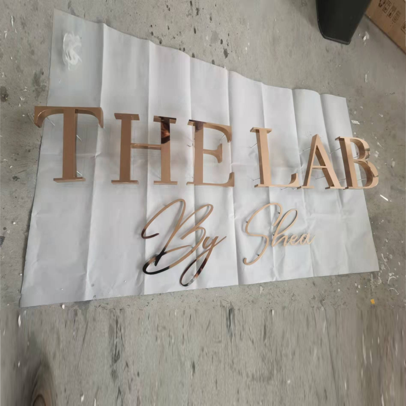 Custom made Outdoor rose gold color metal letters, rose gold stainless steel logo signs, satin chrom finish gold color letter