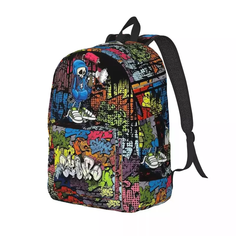 Tas punggung motif grafiti komik Retro untuk pria wanita tas buku sekolah pelajar Pria Wanita tas sehari-hari kuliah tinggi dengan saku