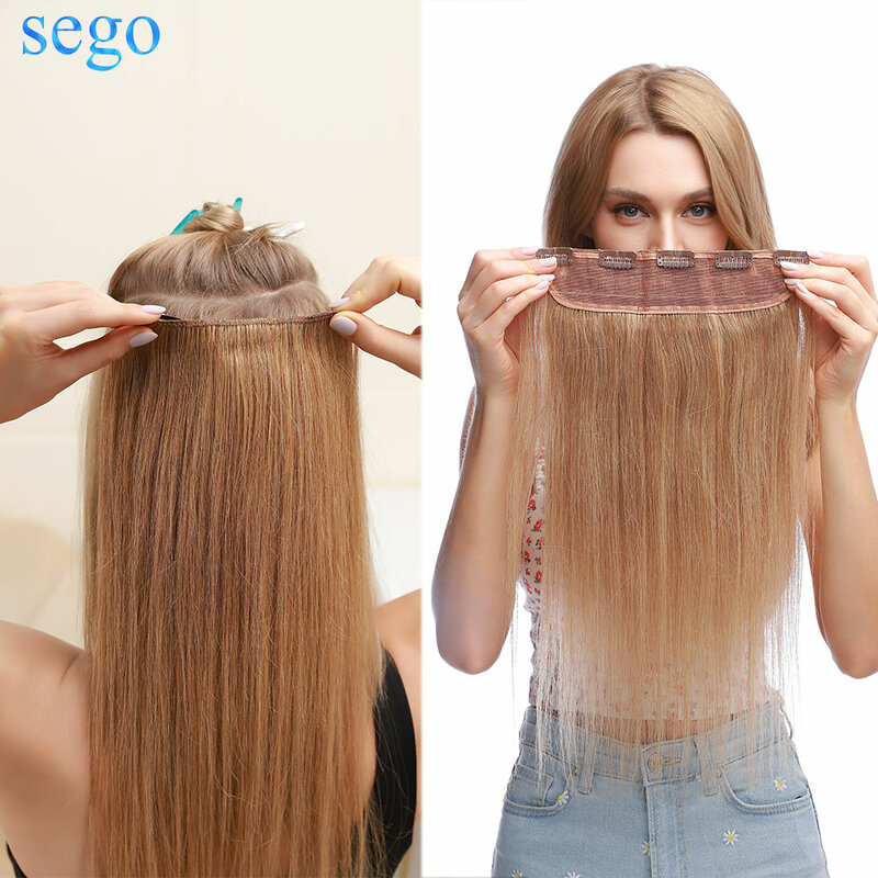 SEGO-Extensión de cabello humano liso, postizo de 10-24 pulgadas, 5 Clips, color marrón degradado, Natural, fino, 40g-60g