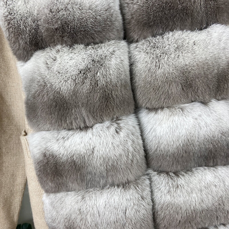 Suéter de cachemira para mujer, cárdigan de piel de conejo Rex, Poncho de moda de invierno
