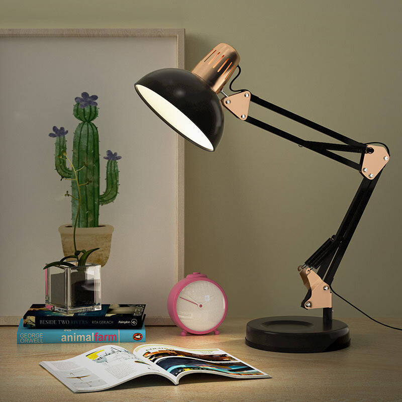 Lámpara de mesa flexible Vintage, luz de lectura para cama, decoración de escritorios de ordenador, equipo de oficina, trabajo plegable, estudio LED con Base para leer