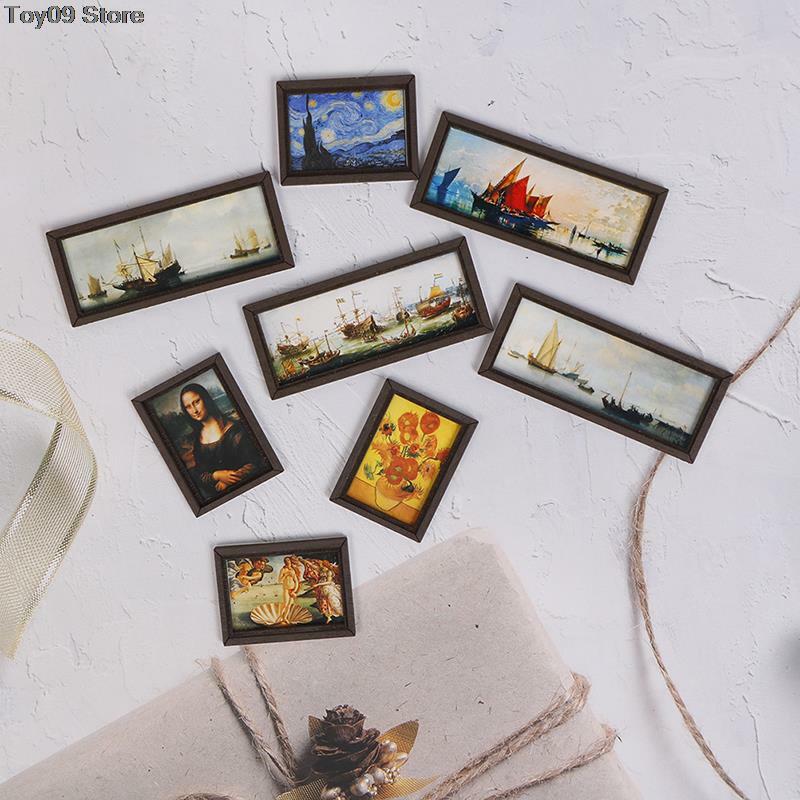 High quality Mini Dollhouse Miniature 1:12 Photo Frame Antique Manny Frame Oil Painting DIY Doll House Decorative Accessories