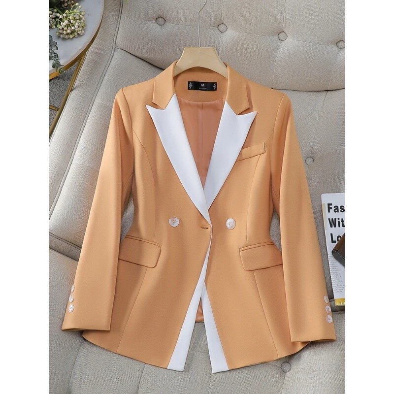 Blazer de lapela branco feminino, casaco formal, amarelo, vermelho, azul, roupa de trabalho feminina, senhora do escritório, primavera, outono, 1 peça jaqueta
