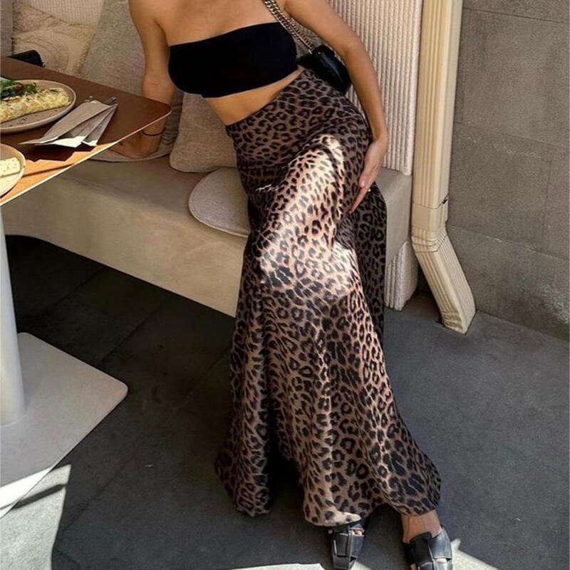 Damska długa spódnica wzór w cętki długa spódnica typu Fishtail z wysokim stanem dla kobiet elegancka na imprezę bal spódnica o długości podłogi z zamkiem błyskawicznym