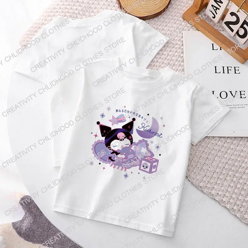 Kuromis dzieci t-shirt Hello Kittys Y2K Clothes Kawaii Anime śmieszne bajki Kid Boy Girl Tee shirty modne bluzki na co dzień