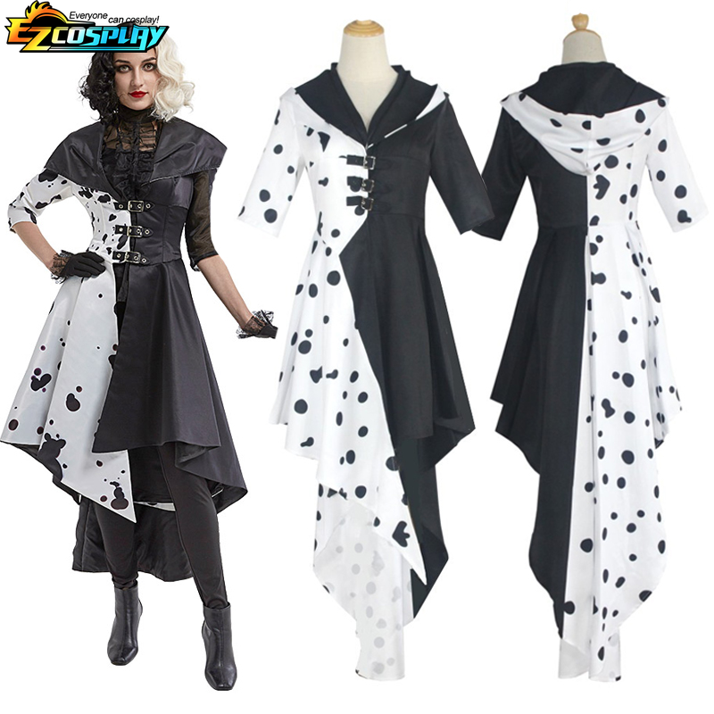 Cruella De Vil Cosplay Costume 4 Styles Women Gown Black White Maid Dress Outfits Halloween Party