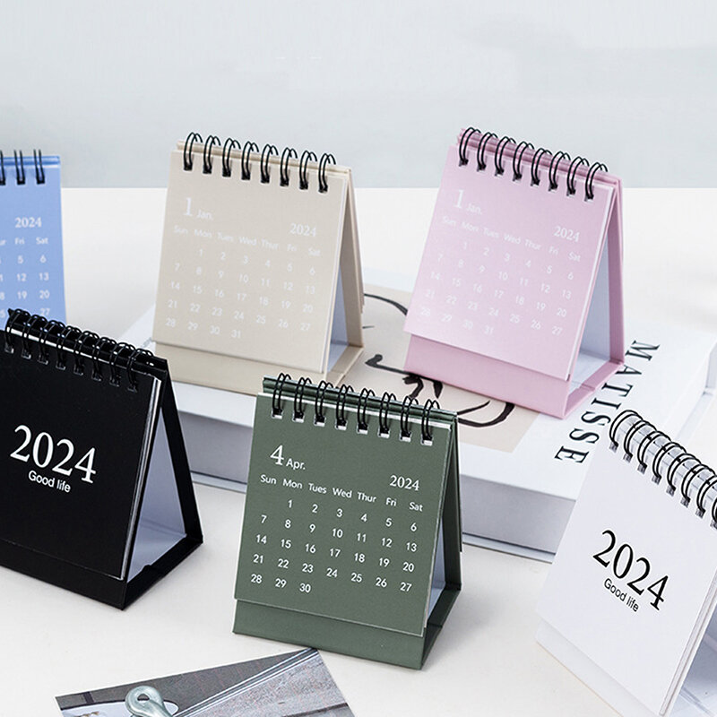 Kalender meja Mini 2024 kalender Desktop kecil jadwal harian Mini untuk rumah kantor sekolah