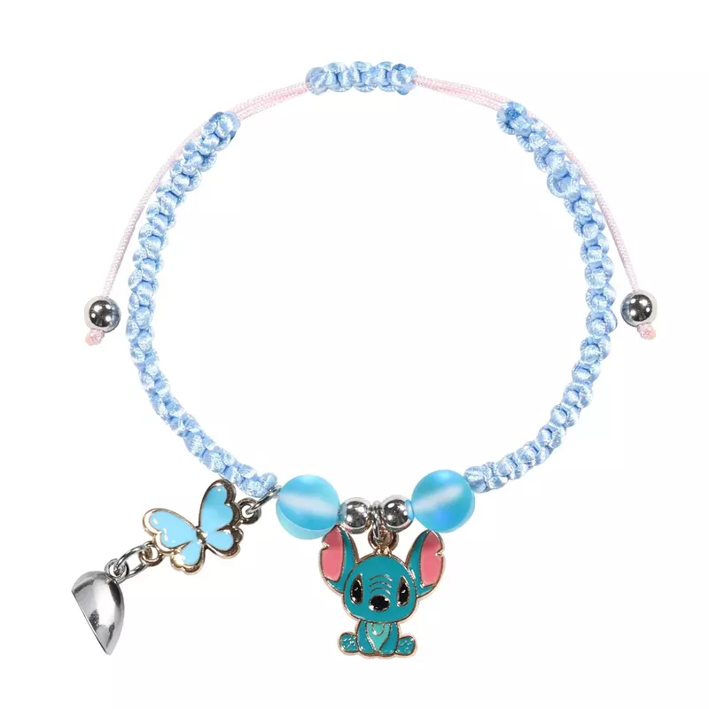 Disney Stitch Charms Bracelet Set Anime Cartoon Character Stich Kawaii Love Magnet Rope Chain Wristband Kids Toy Birthday Gift