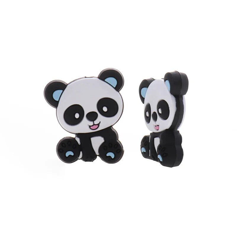 QHBC 10pcs Panda Silicone Animal Baby Teether Beads BPA Free Bear Rodent Newborn Chewing Pacifier Chain Accessories Tooth Gift