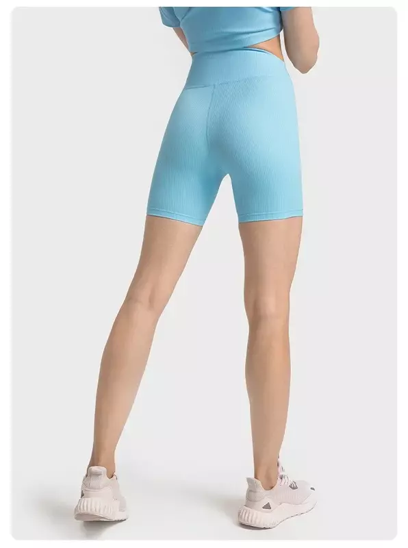 Lemon-pantalones cortos de Yoga para mujer, mallas deportivas de tela acanalada cruzada de cintura alta para gimnasio, entrenamiento, correr y gimnasio