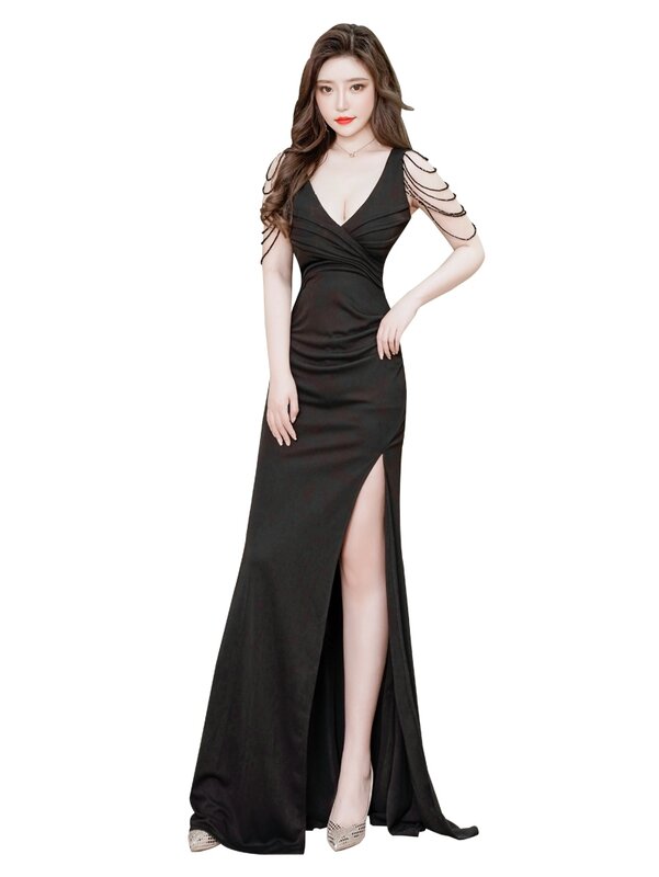 PaiDui-vestido de noche Sexy para mujer, vestido de fiesta de lujo ligero, negro, con tirantes, de alta gama