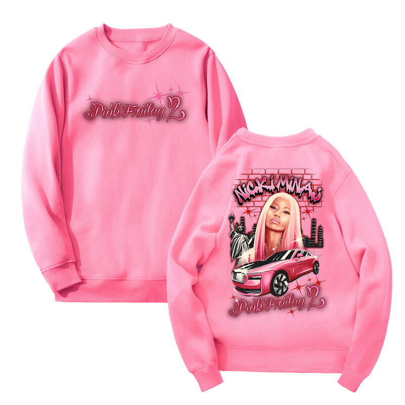 Nicki Minaj 핑크 크루넥 긴팔 스트리트웨어 남녀공용, 힙합 의류, 2 맨투맨 2024 투어
