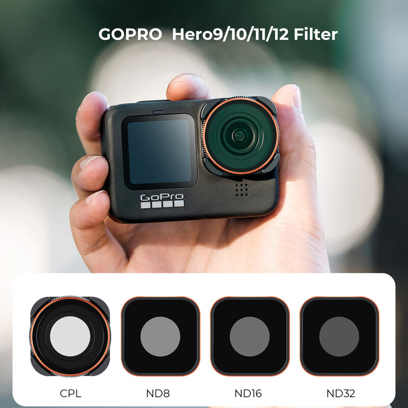 K & F Concept-filtro de Cámara de Acción, conjunto de imagen HD (ND8 + ND16 + ND32 + CPL) con película verde antirreflejos para GOPRO Hero 9/10/11/12, 4 unidades
