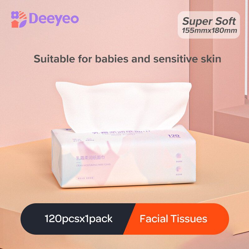 Deeyeo детская салфетка для лица Специальная увлажняющая бумага детское супер-мягкое полотенце для лица из Хлопка Большая 3-слойная мягкая упаковка 120 штук