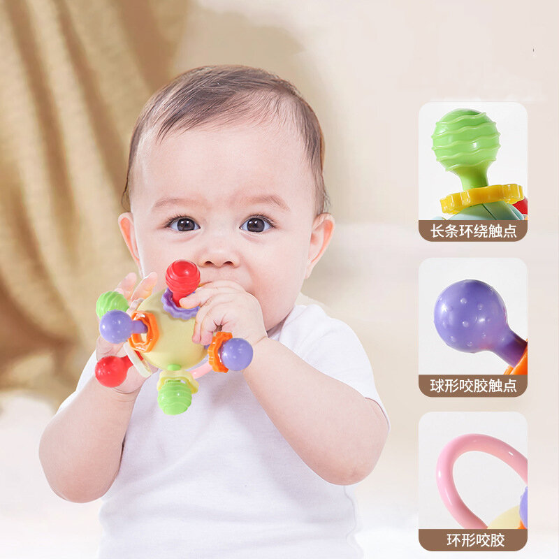 Montessori Baby Toys 0 12 Months Rotating Rattle Silicone Teething Toys Ball Grasping Activity Development Baby Sensory Toy