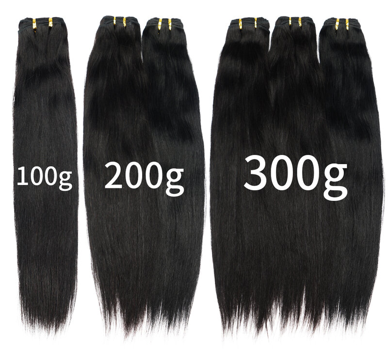 حزم شعر بشري مستقيمة ، شعر بشري ينسج ، آلة لحمة شعر ريمي ، أسود وبني ، 12 بوصة إلى 26 بوصة ، g لكل قطعة