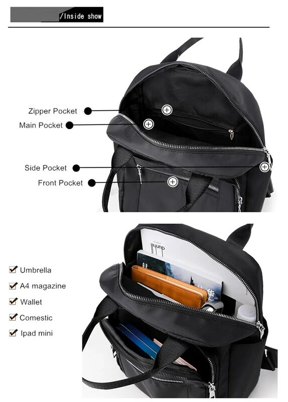 Женский рюкзак ISKYBOB 2024, дорожный Повседневный водонепроницаемый вместительный портативный рюкзак из ткани Оксфорд, черный кошелек, подарок для мамы