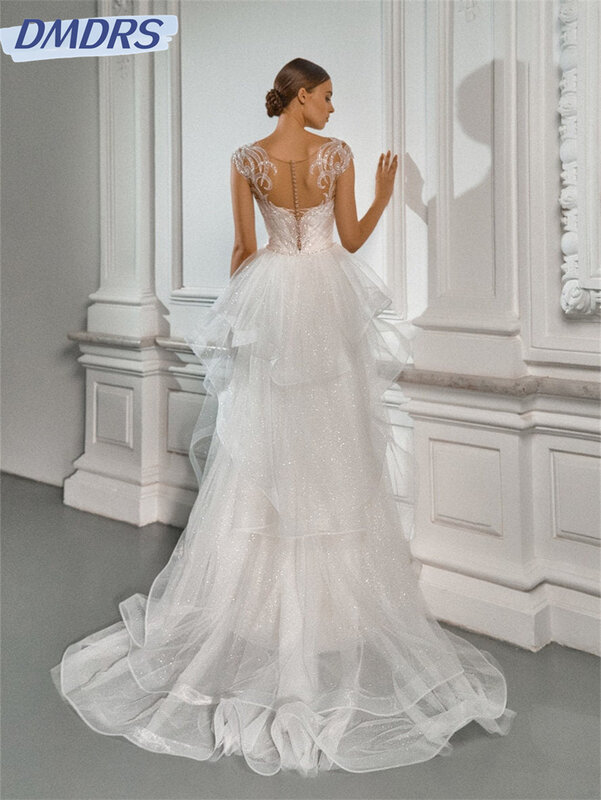 セクシーなディープVネックブライダルドレス、シンプルな空中ブランコのウェディングドレス、gracefulノースリーブの床の長さのドレス、2024