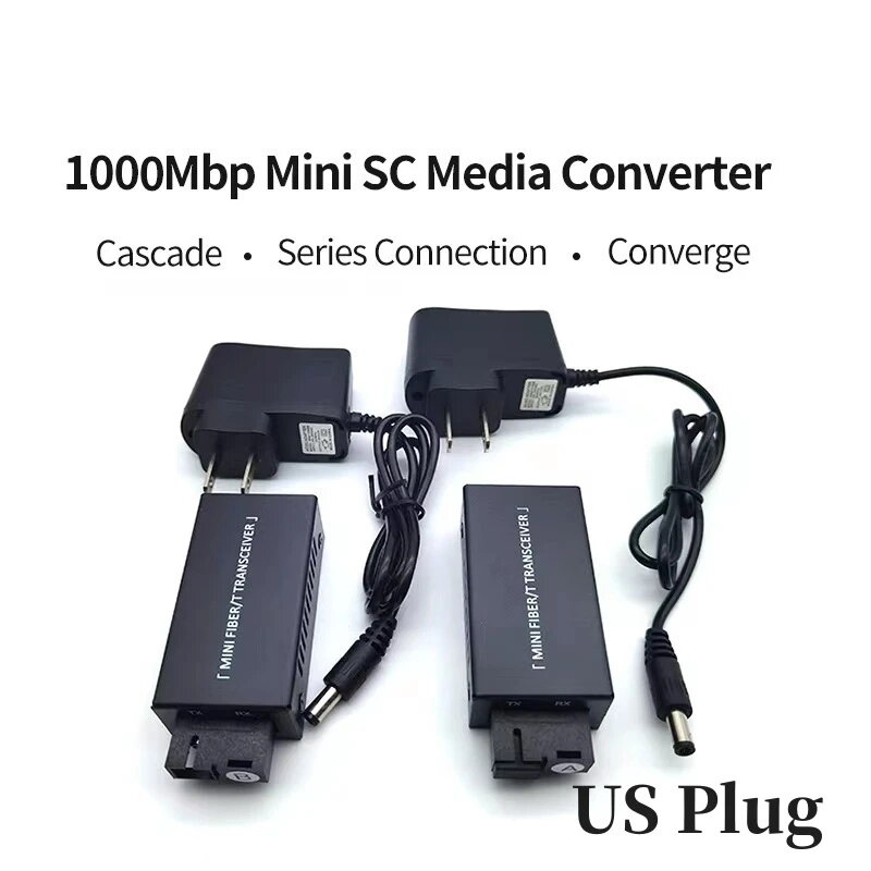 Mini interruptor de fibra óptica Gigabit, convertidor de medios, modo único, transceptor de 2 puertos, 20KM, 10/100/1000M, 1 unidad