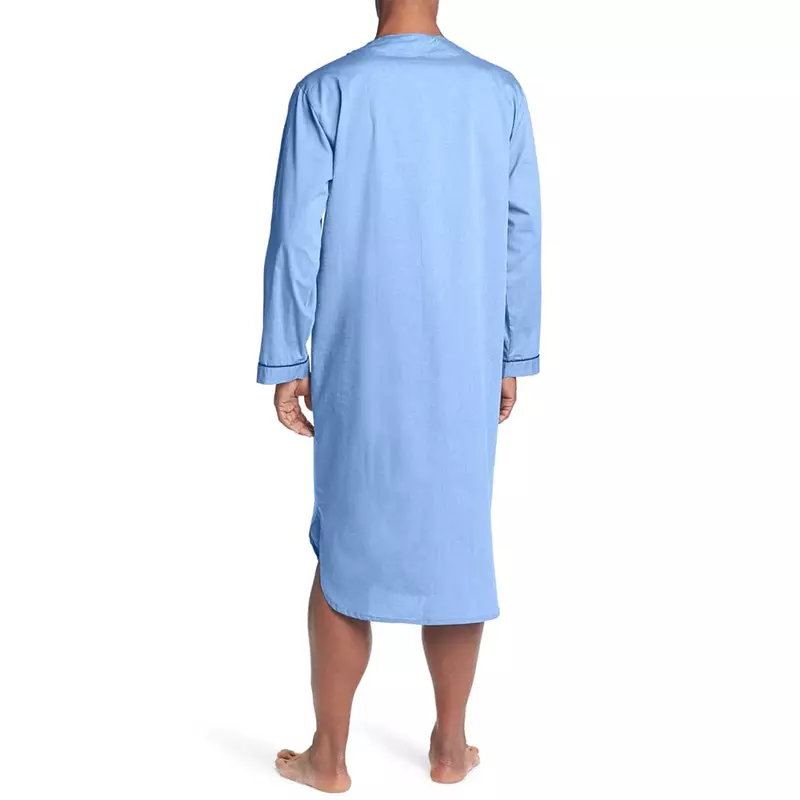 Night Sleeve Neck Men New Top Loose Long Homewear Sleepwear Nightgown Solid Autumn Comfy Casual Soft Robe V Pajamas Cotton
