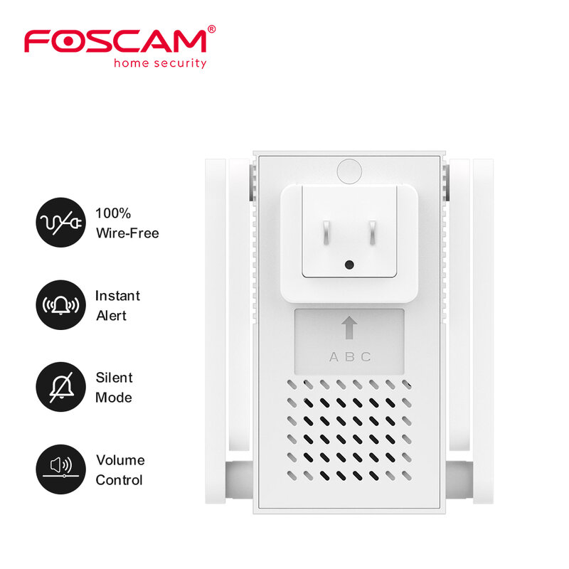 Foscam 스마트 차임 듀얼 밴드 와이파이 범위 확장기, Foscam 비디오 초인종 (VD1) 과 함께 작동, 더 큰 경고, 1200Mbps