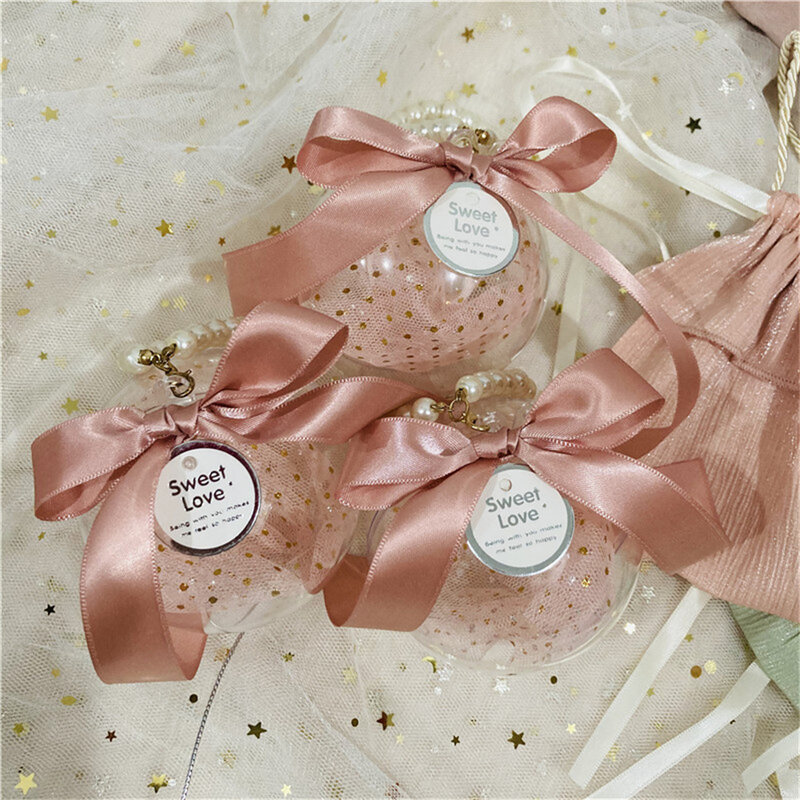 Roze Bal Sieraden Verpakking Dozen Plastic Snoep Chocolade Opbergdoos Cadeau Diy Kerstboom Ornament Hanger Bruiloft Cadeau