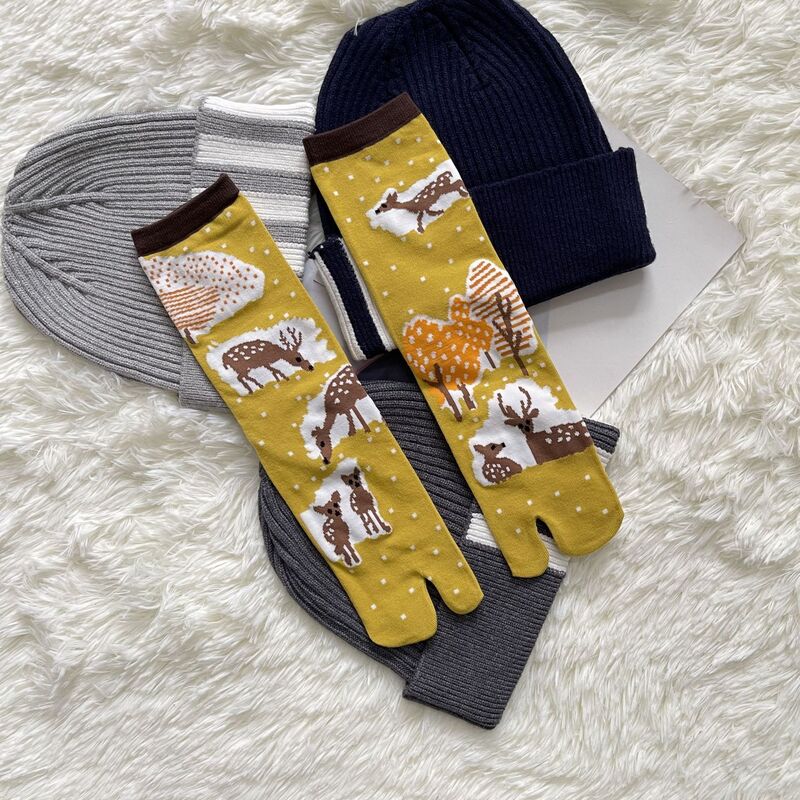 Meias de natal elk doces merlin deer flor bonito colorido dois toe meias penteados algodão acolhedor respirável tabi meias femininas