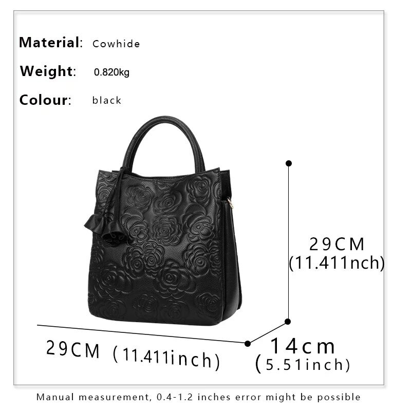 Aidrani New WOMEN'S High-capacity Handbag with High-end Floral Embossed Top Layer Cowhide Bucket Bag