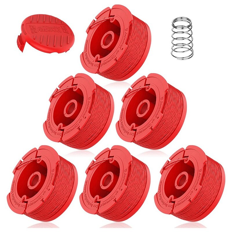 Carrete de 6 líneas + 1 tapa + 1 cuerdas Weedwacker de resorte rojo Compatible con modelos Craftsman: serie CMCST910