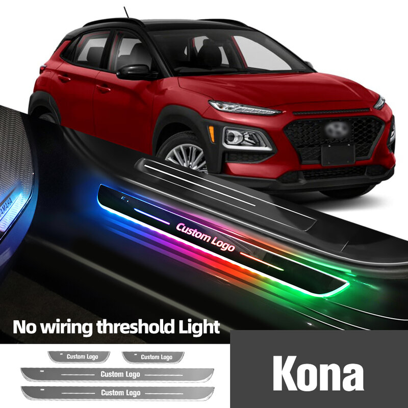 Dla Hyundai Kona 2017-2023 2019 2020 2021 2022 światła uszczelka do drzwi samochodu Logo na zamówienie LED pedał progowy akcesoria do Lamp