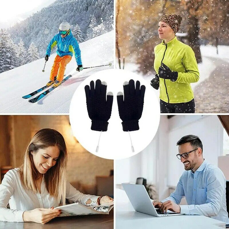 Electric Gloves Touchscreen USB Hand Warmer Gloves For Men Women Electric Heated Gloves Windproof Knitting Wool Winter Thermal