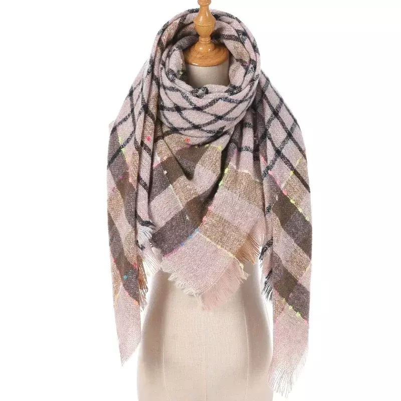 Bufanda a cuadros para mujer, chal suave y cálido de punto, Poncho de Cachemira, manta, envolturas femeninas, bufandas de lana de celosía, marca de lujo