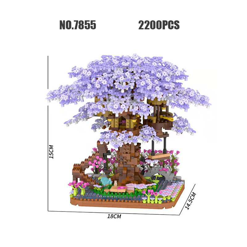 Mini Ziegel Lila Baum Haus 3D Modell Bausteine DIY Hause Dekoration Kirsche Baum Montage Ziegel kinder Spielzeug Geschenk