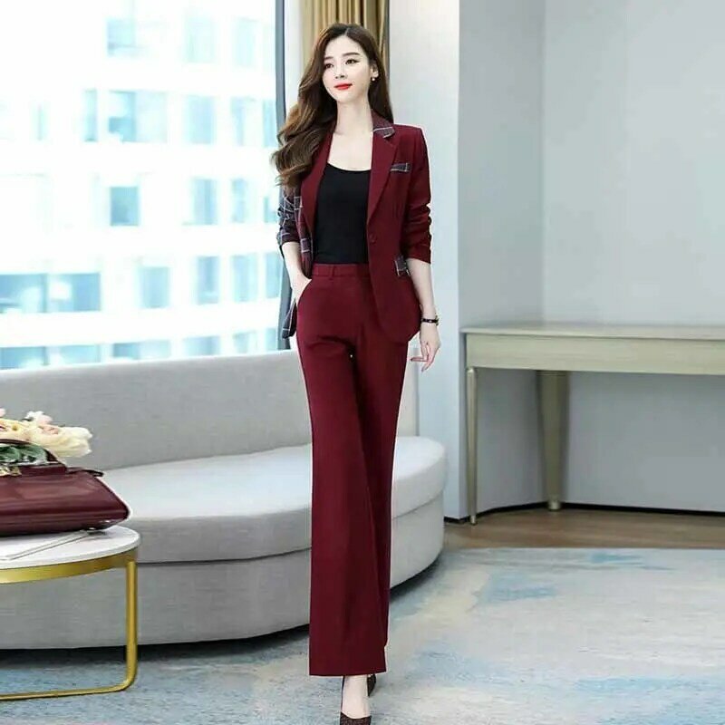 2022 novo coreano primavera e outono estilo de moda pequeno terno duas peças casual splice idade reduzindo elegante feminino conjunto